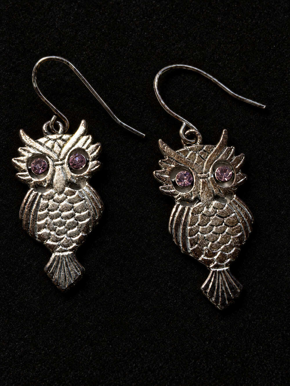 ⚜️ Owl Drop Earrings | Silver-Tone | Purple Crystal Eyes | French Hook 💗